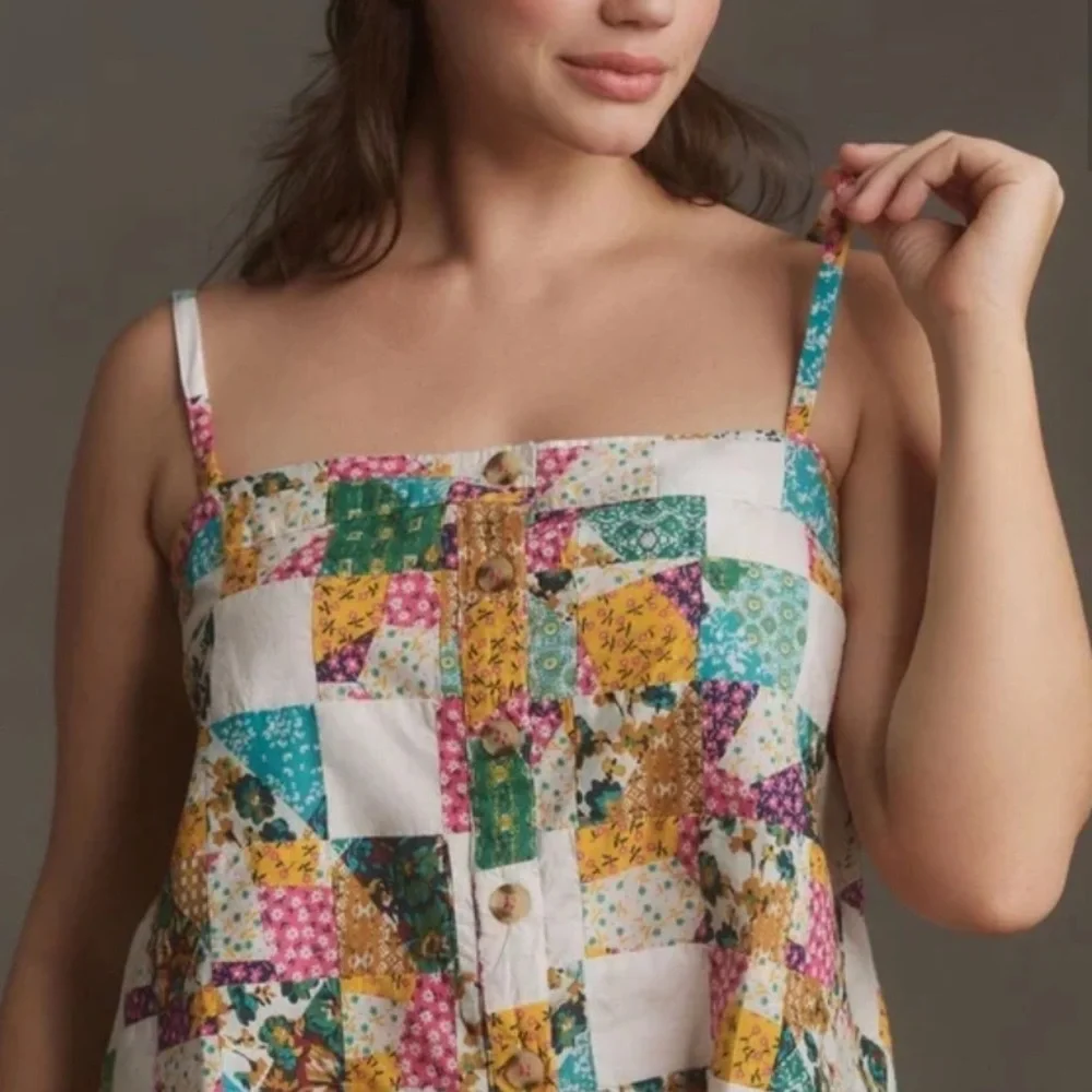 Pilcro Anthropologie Patchwork Cami Tank Top XS Boho Quilted Cottagecore Hippie - Picture 12 of 14